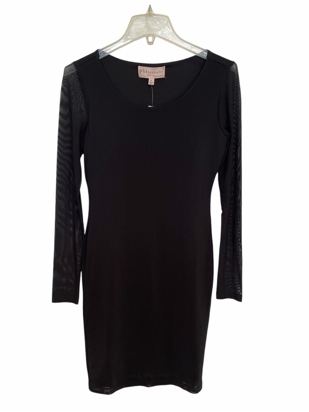 Philosophy Dresses Womens Size S Black Sheer Mesh Long Sleeve Bodycon Dress NWD